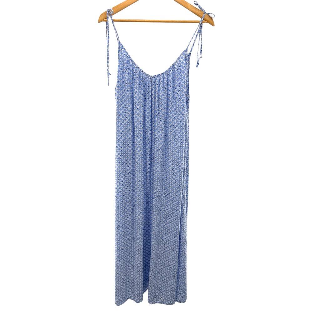 Summersalt‎ Blue White Geometric Tile Print Tie Shoulder Maxi Dress XS Cover Up